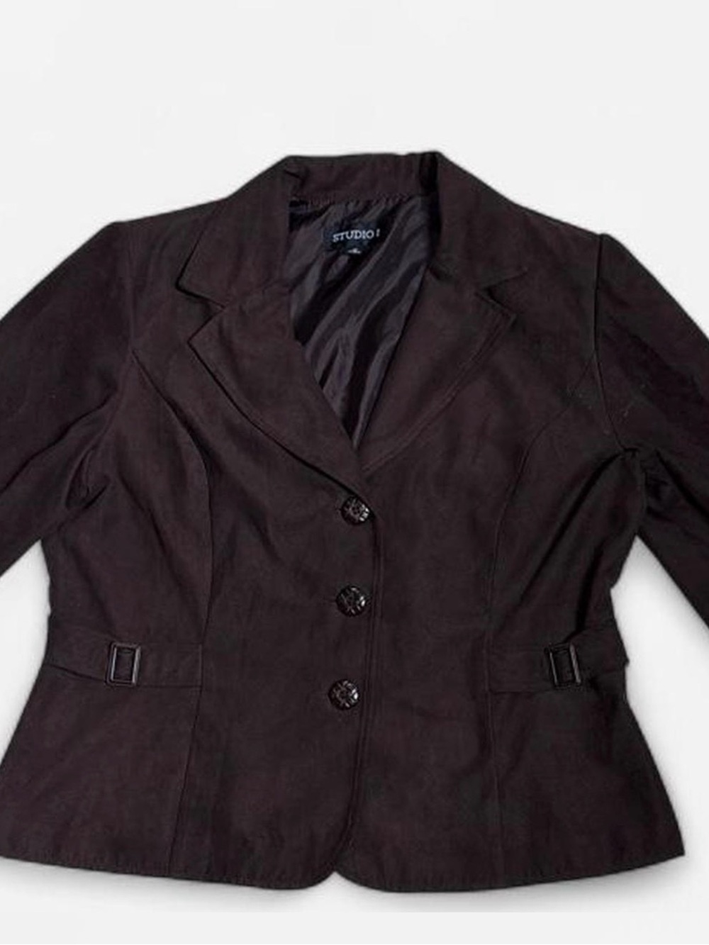 Vintage Studio I Faux Suede Black Peplum Blazer Jacket – Size 16